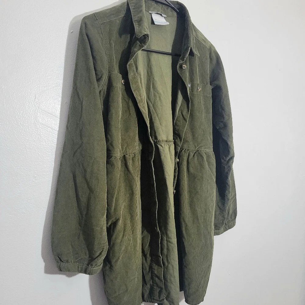 Columbia 100% cotton girls green corduroy long sleeve button up shirt dress L